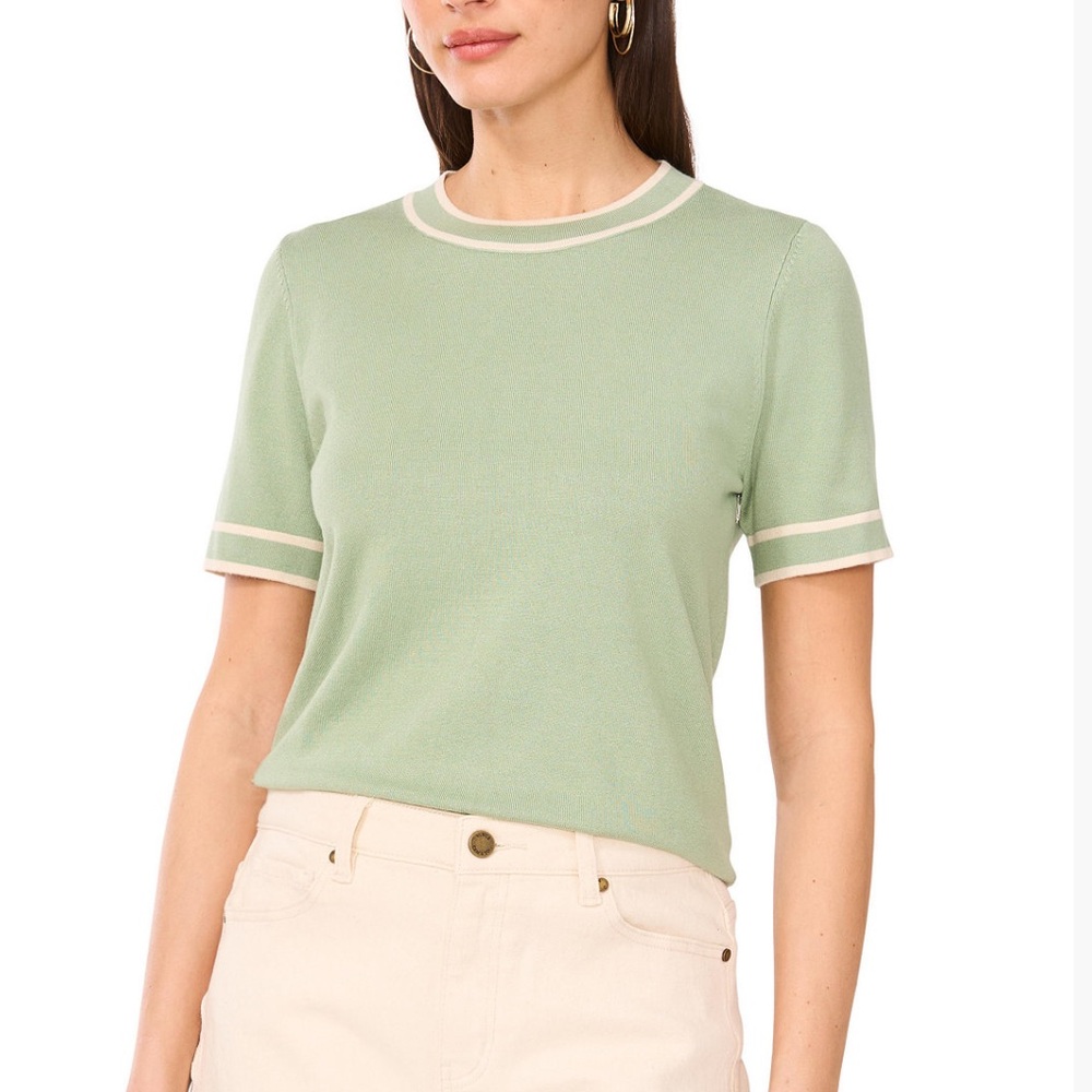Vince Camuto Women's Striped-Edge Short-Sleeve Sweater